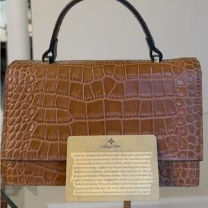 Patricia Nash Leather Top Handle Crossbody handbag Cognac Croc P1023316